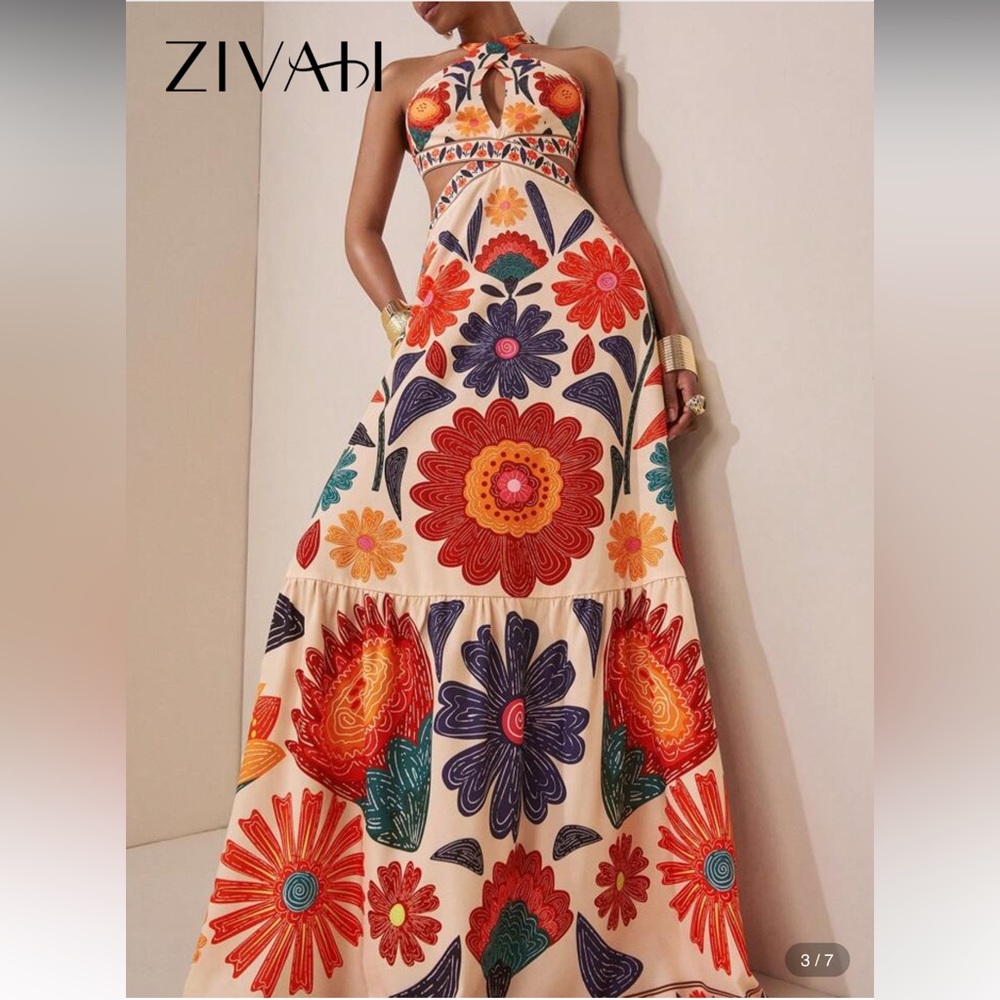 New Bold Floral Maxi cutout maxi Dress